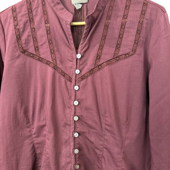 J Jill Burgundy Cotton Stretch Button Up Long Sleeve Career Casual Top Sz XS EUC - Picture 4 of 9